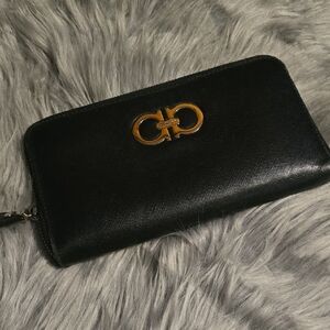 Salvatore Ferragamo Black Wallet with Gold Logo